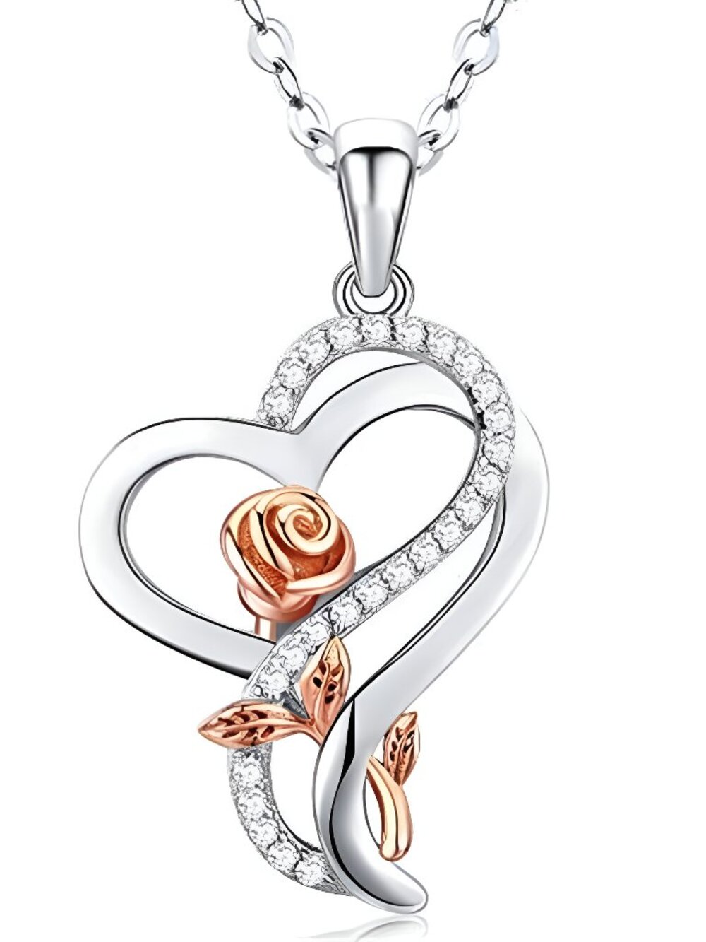 Gifts for Women, Sterling Silver Heart Rose Necklaces for Women,